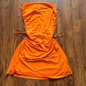 Bershka Orange Strapless Draped Mini Dress